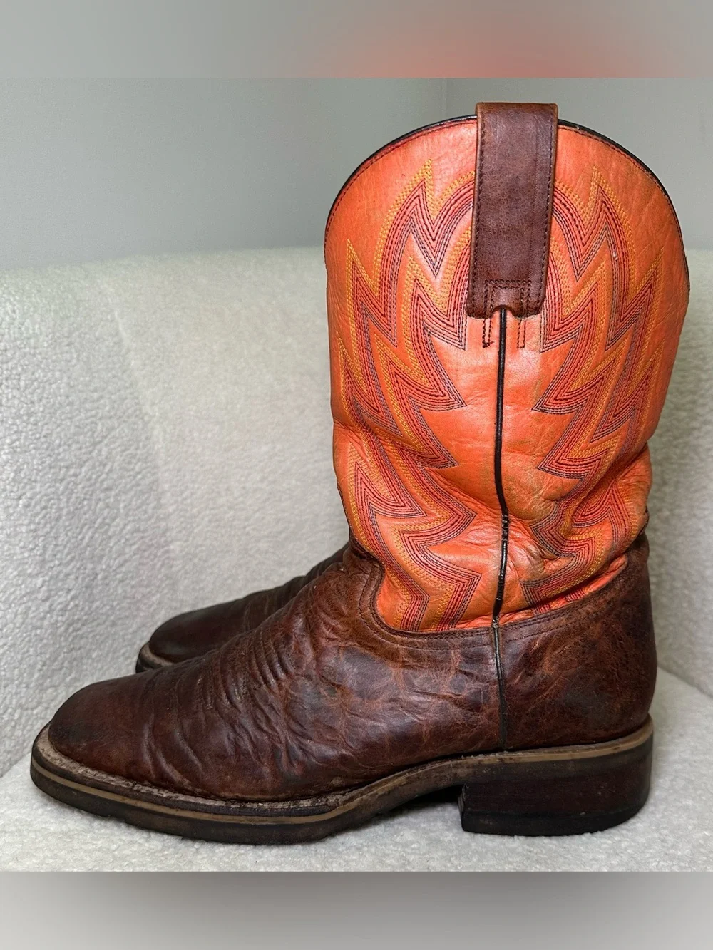 Vintage Roper Cowboy Boots Brown Leather Orange Western Handmade Western Boho 11